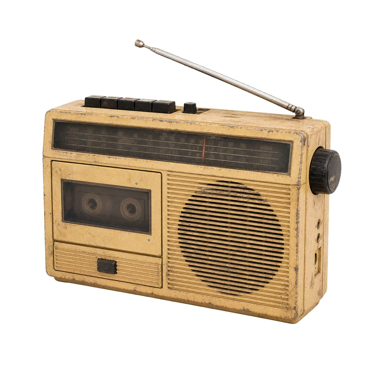 A battered old portable cassette radio
