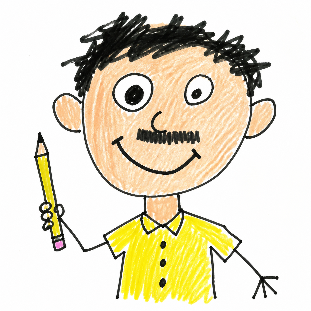 A childlike crayon portrait of Mehdi