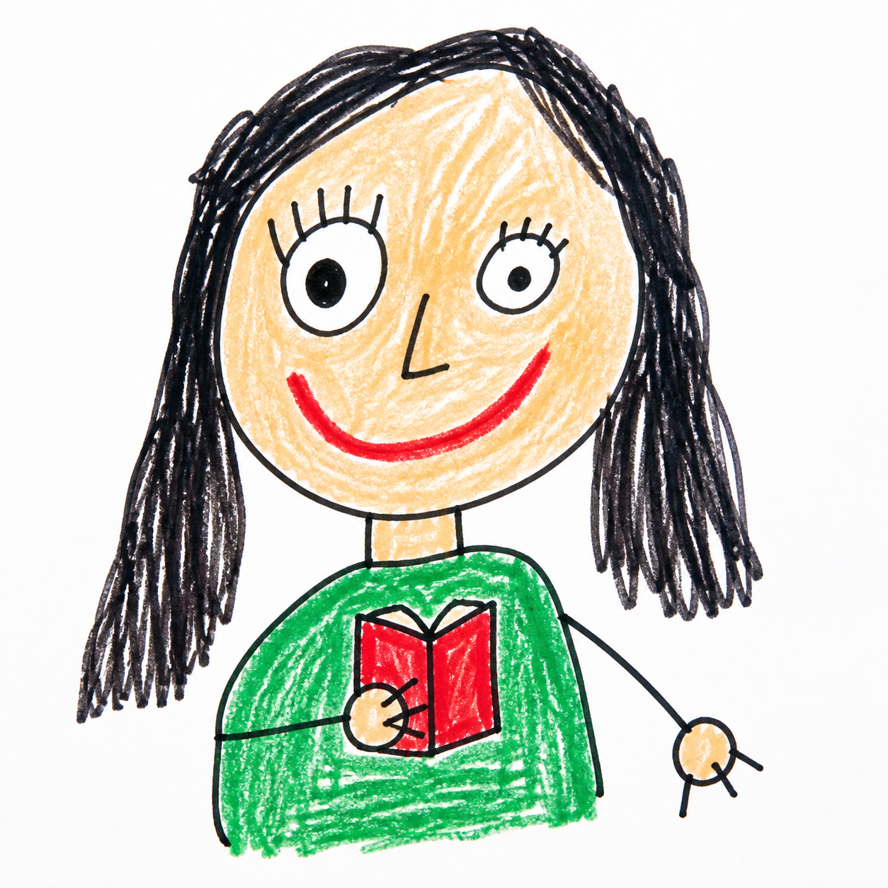 A childlike crayon portrait of Meiliana